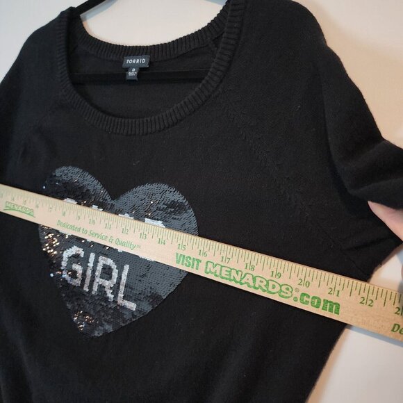 Torrid Women's Sequin Heart "Good Girl Bad Girl" Black Cotton Sweater 0X Lg | 12 - Picture 10 of 11